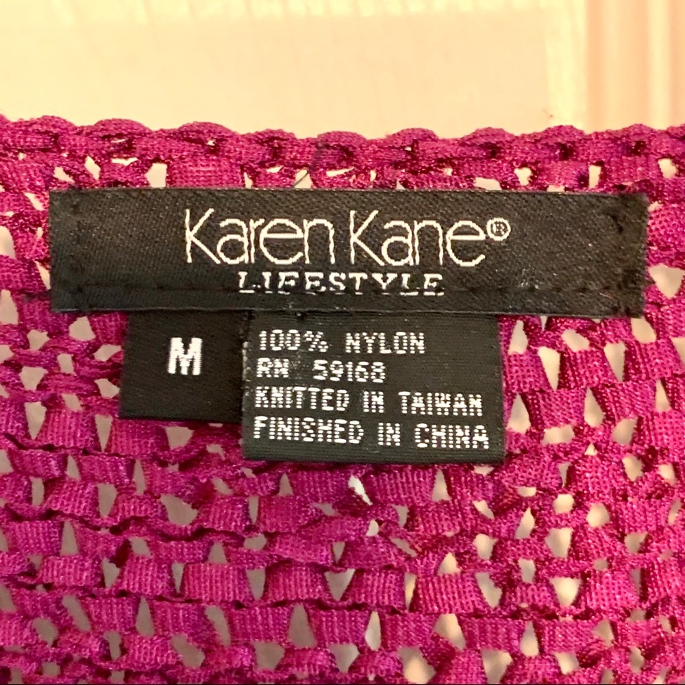 Whimsical tie-front crochet cardigan magenta fuchsia by KAREN KANE boho chic - Picture 9 of 11